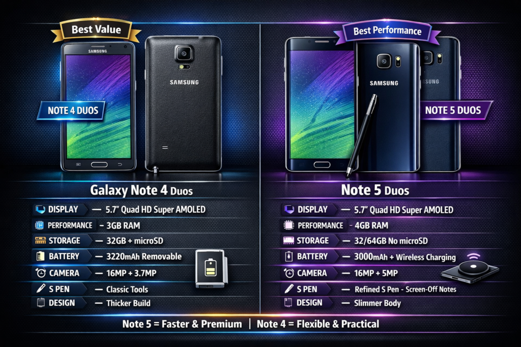 Samsung Note 4 Duos vs Samsung Galaxy Note 5 Duos